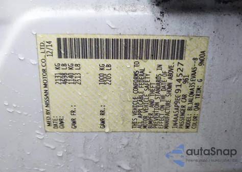 2014 Nissan Maxima 3.5 S из США, поврежденный, VIN 1N4AA5AP9EC914527